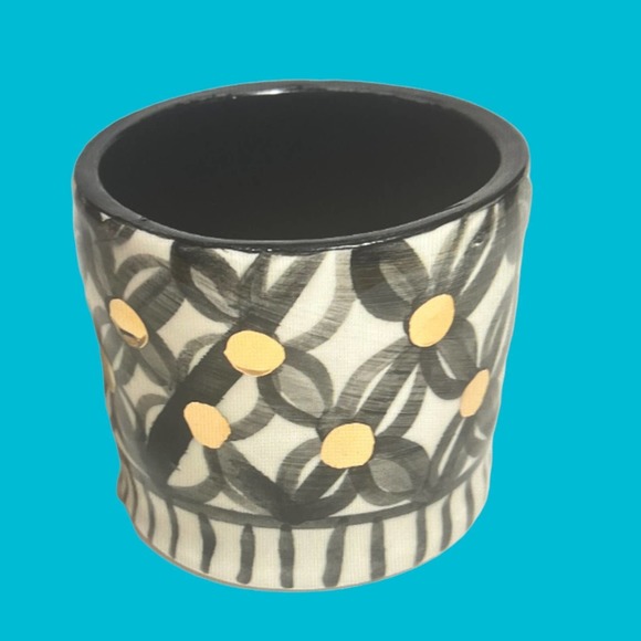Black White Pen-Pencil/ or Succulent Planter Pottery with Genuine Gold Dots - Picture 11 of 11